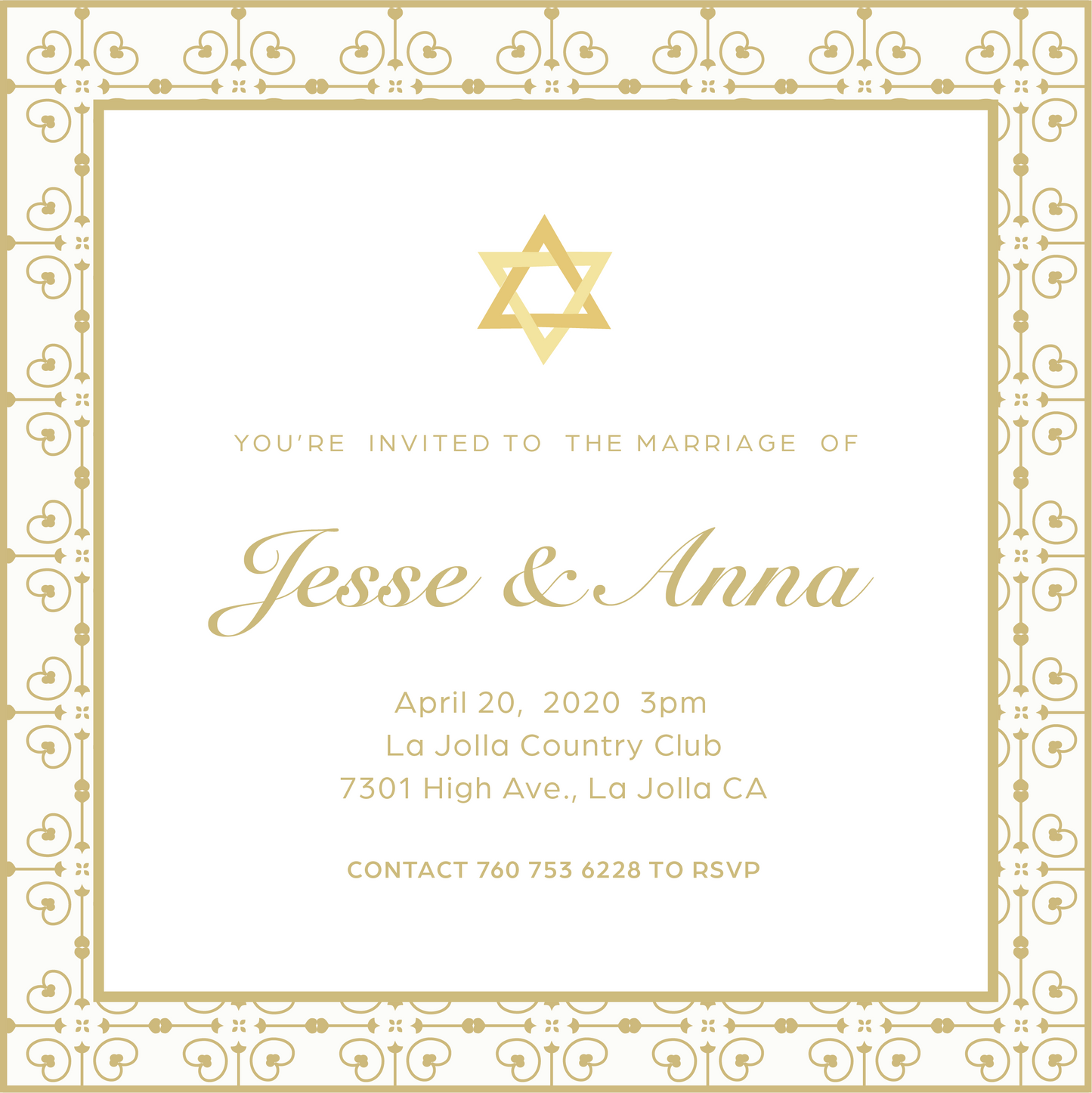 Star of David wedding invitation